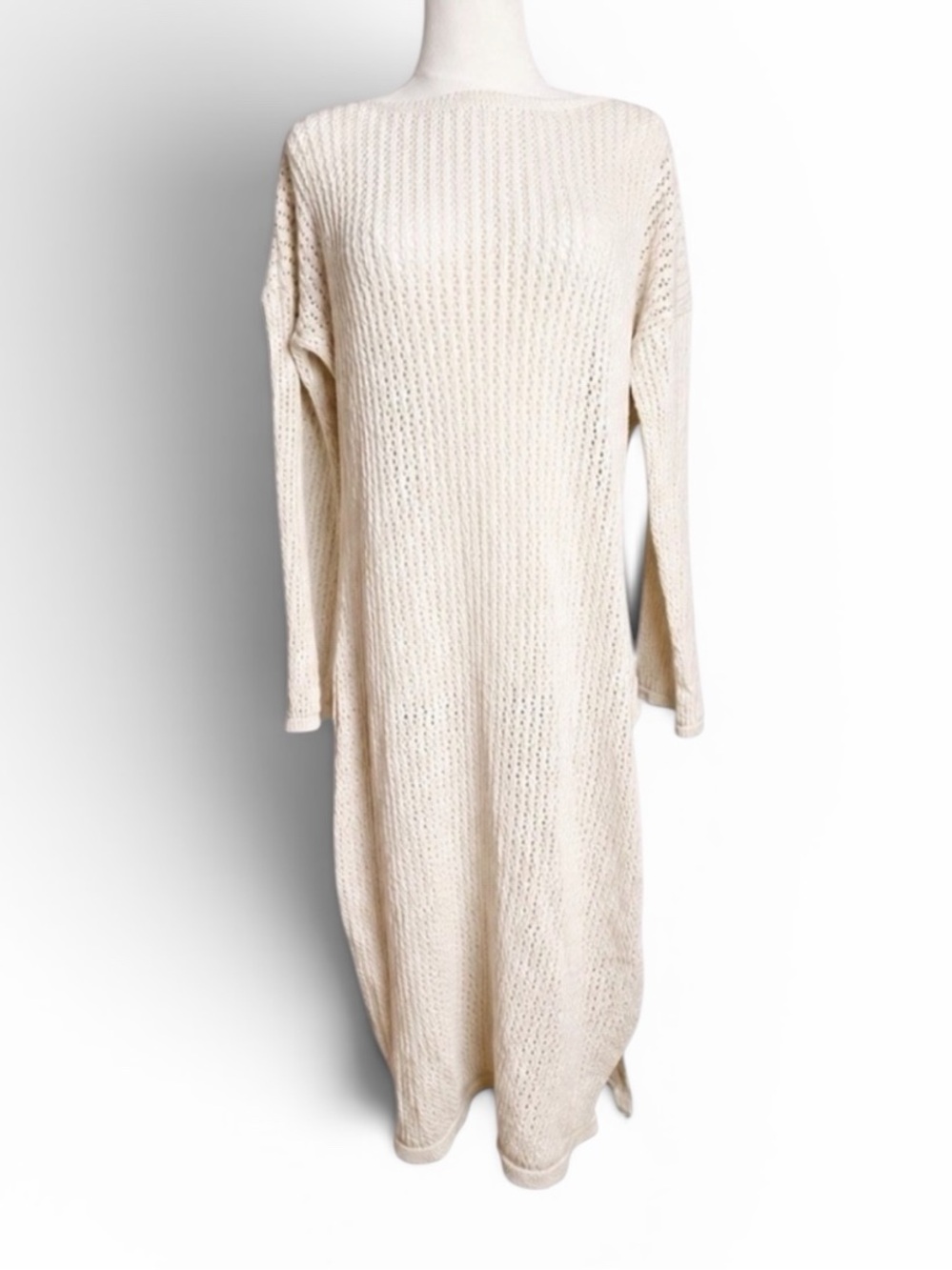 Hadise Open Knit Cotton Maxi Sweater Dress Cover Up Cream L